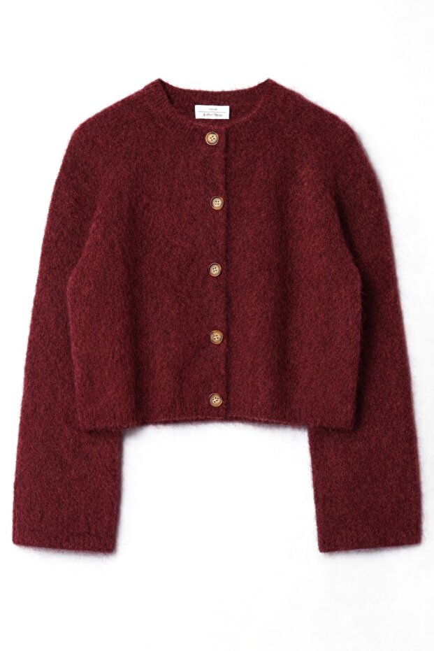 Women's Mohair Blended Oversize Basic Ribbed Knit Cardigan