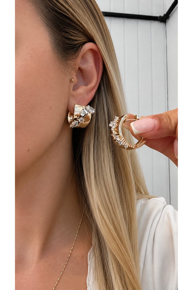 Ring Model Luxury Zircon Stone Stainless Steel Earrings