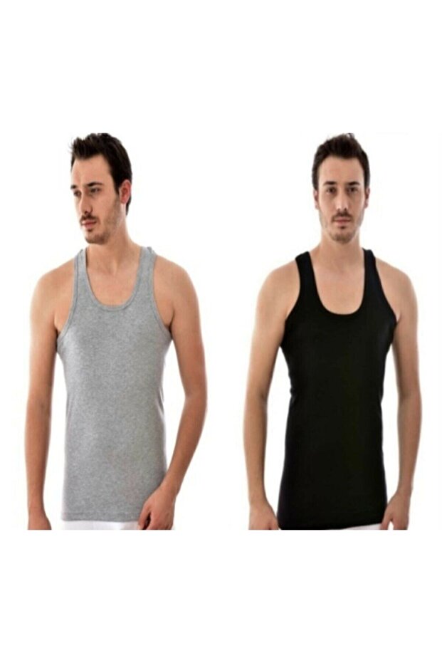 Tutku-Men's Black Gray Undershirts 6-Piece Cotton - 6 Pieces Black-Grey