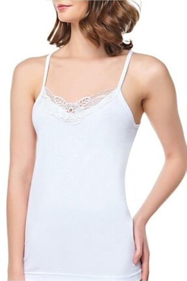 Tutku-Women's Rope Strap Ready-Made Collar Scalloped Undershirt 0013 - 12 Pieces