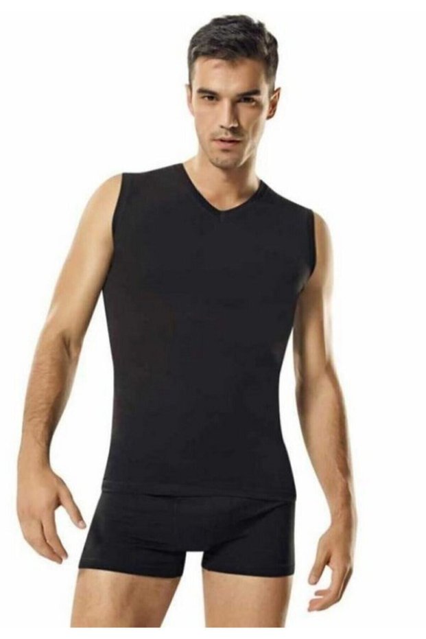 Men's Black Lycra Sleeveless V-Neck Undershirt New Season (1 Economical)