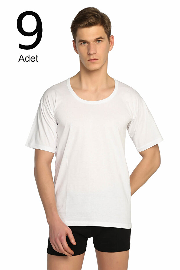 Tutku-Men's White 9-Pack Crew Neck Undershirt Elf568T0103Ccm9