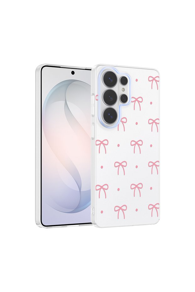 Galaxy S26 Ultra Case Flower and Bow Pattern Camera Raised Senk Premium