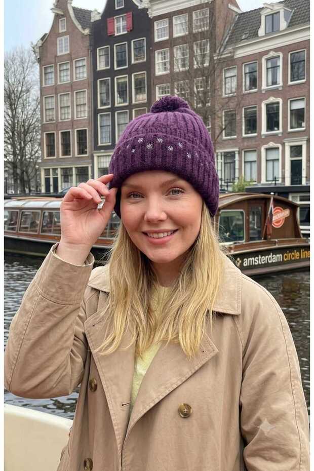 Aurora ™ Pompom Openwork Textured Knitted Beanie 2854