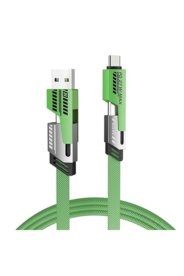 كابل شحن سريع 4 في 1 65 واط، مضفر 200 سم USB-C الى USB-A، لجوالات ايفون واندرويد والتابلت ومزامنة ال