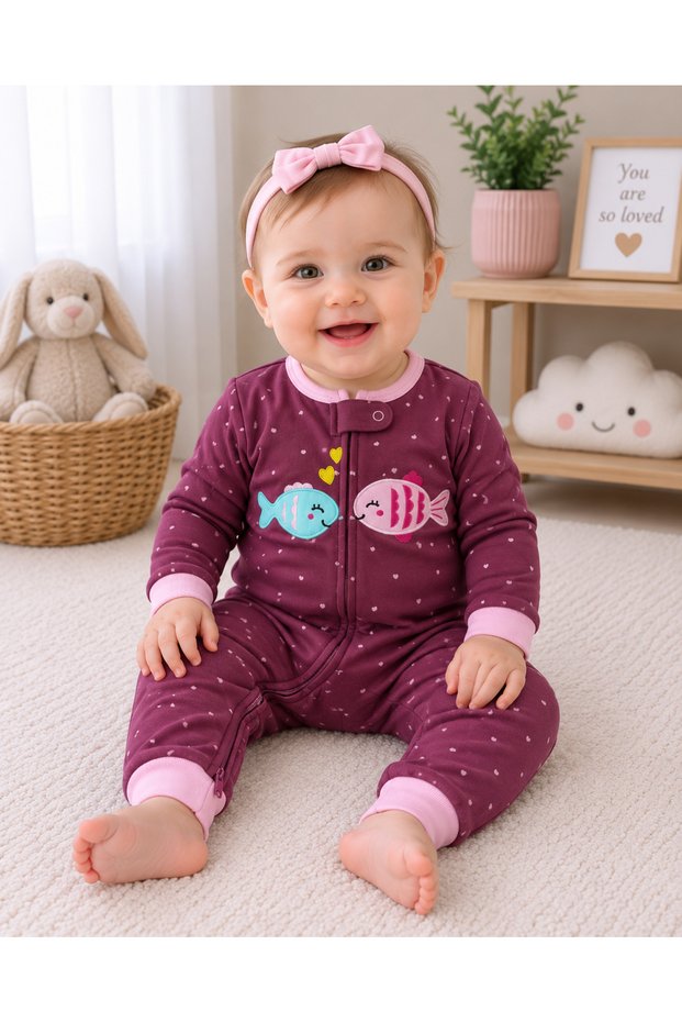 Cute Characters Series Baby Girl Zippered Jumpsuit