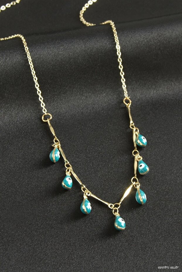 Spt-Gld Damla Nazarlı Mineli (231442) Necklace Turquoise