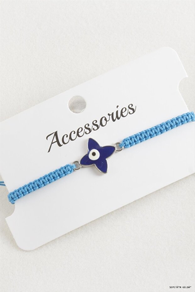 Spt-Gld Flower Evil Eye Macrame Braided (233820) Bracelet Blue