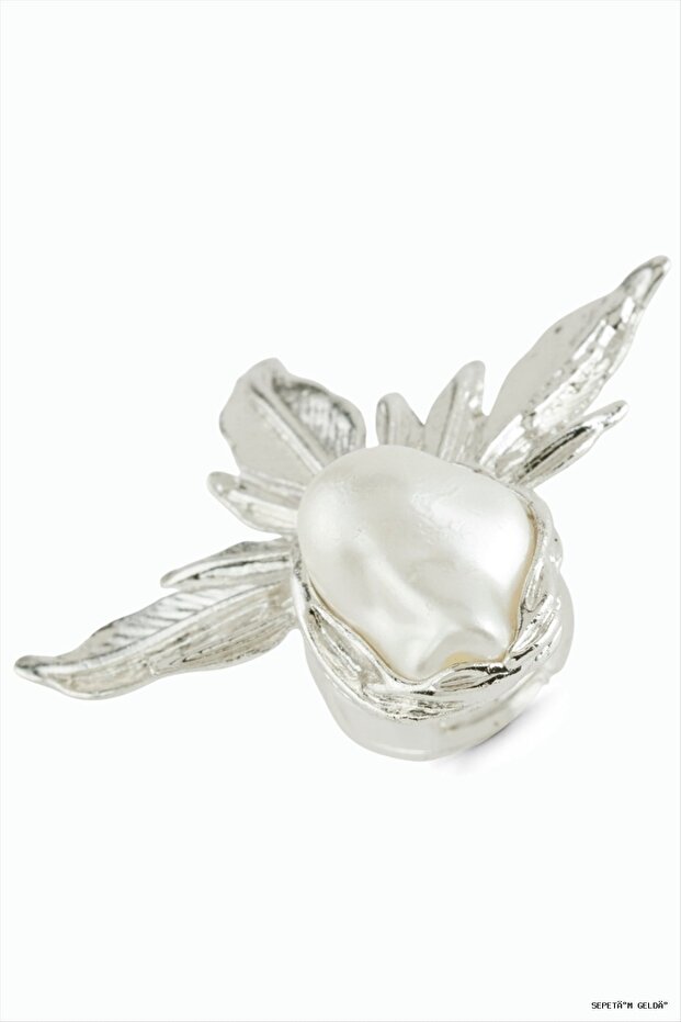 Spt-Gld Leaf Pearl Metal Ring (232700) Silver Color