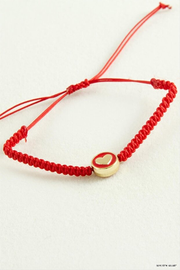 Spt-Gld Heart Macrame Rope (234504) Bracelet Red