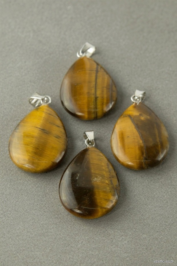 Spt-Gld Tiger's Eye Oval Natural Stone Pendant 1 (233744) Piece Brown