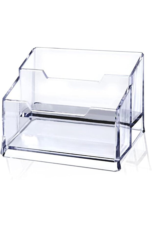 Hasthib 2-Tier Clear Acrylic Business Card Holder, Desktop Organizer, Sturdy Thick Base, Large Capacity