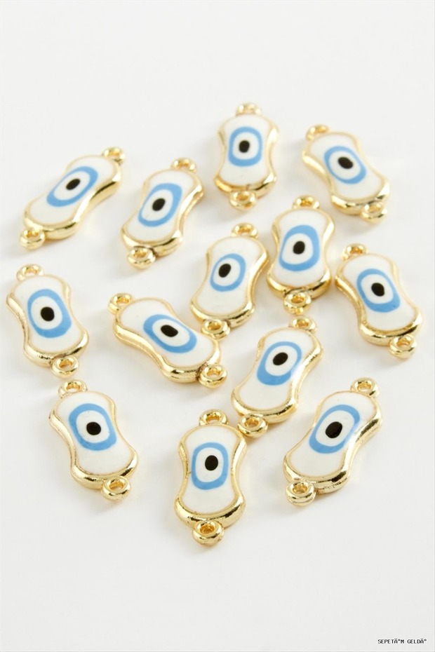 Spt-Gld Oval Evil Eye Double Handle Enamel Bracelet and Pendant Horse 1 (234944) Piece White