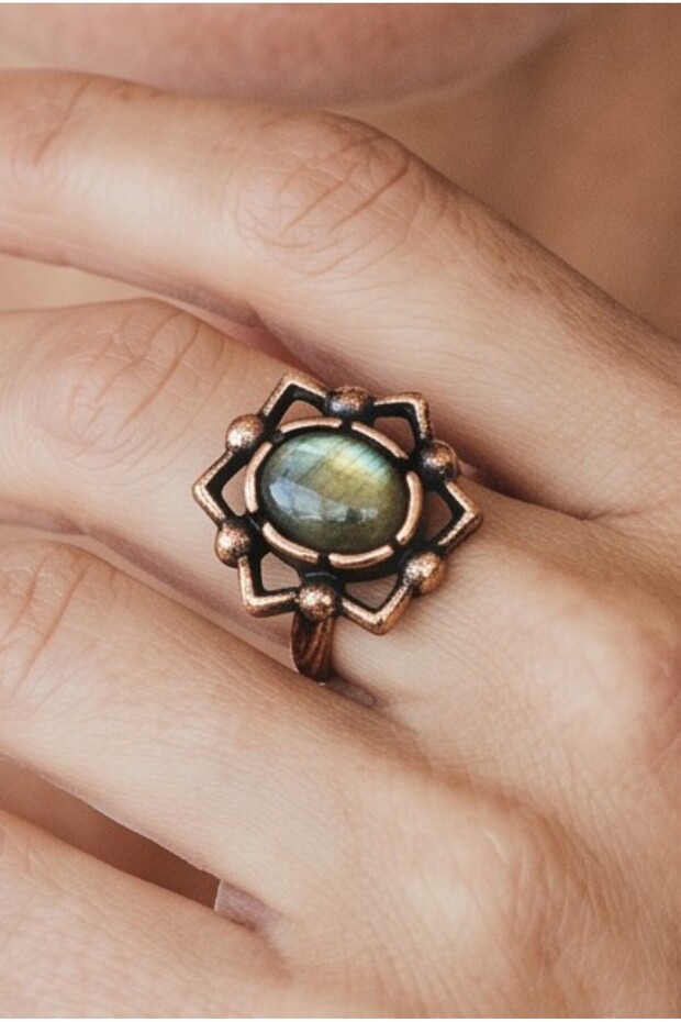 Labradorite Ring Copper Adjustable Quality Pure Copper and Natural Stone