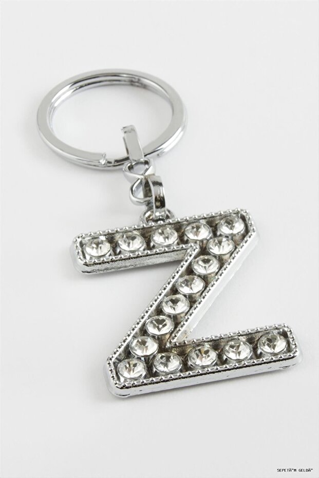 Spt-Gld Silver Color Stone Letter (00332) Keychain Z