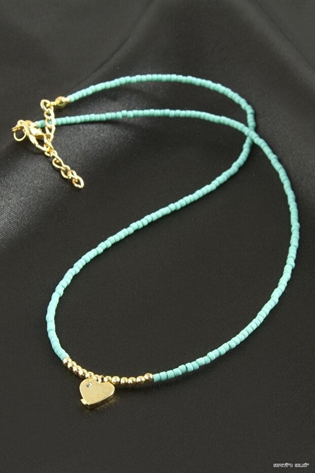 Spt-Gld Mixed Figured Miyoki Bead Necklace 1 (02941) Piece Turquoise