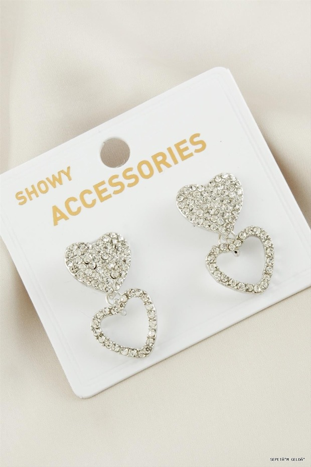 Spt-Gld Heart New Season Stone Earrings (04345) Silver Color
