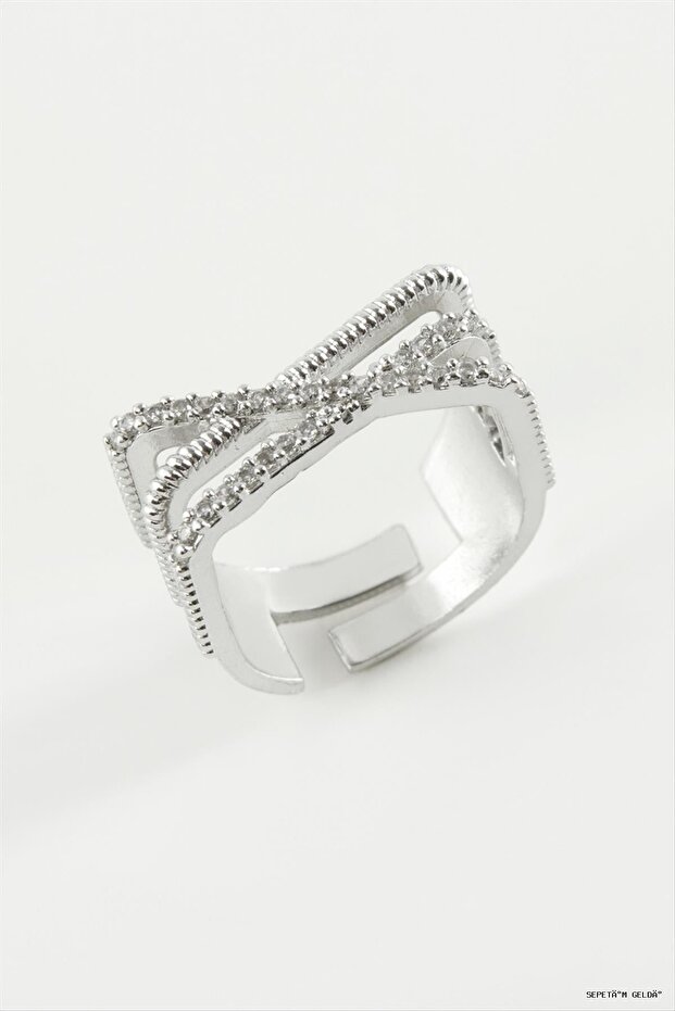 Spt-Gld Three-Stripes Zircon Stone Ring (03050) Silver Color