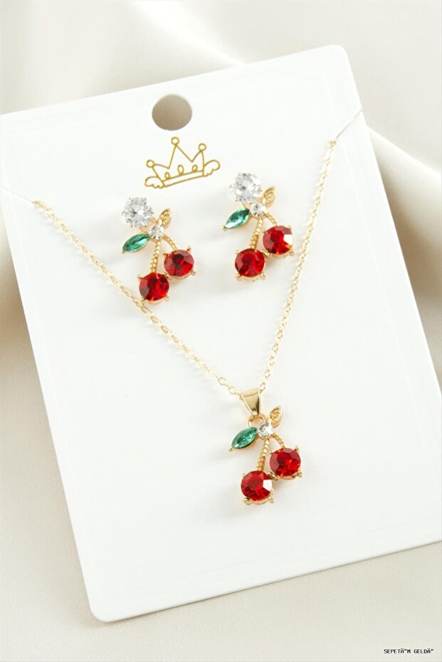 Spt-Gld Cherry Zircon Stone Set (234909) Necklace Red