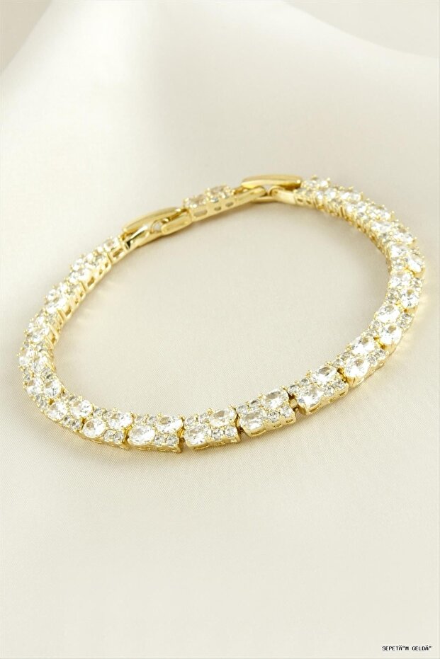 Spt-Gld Xuping Rectangular Zircon Stone Luxury Steel (235527) Bracelet Yellow