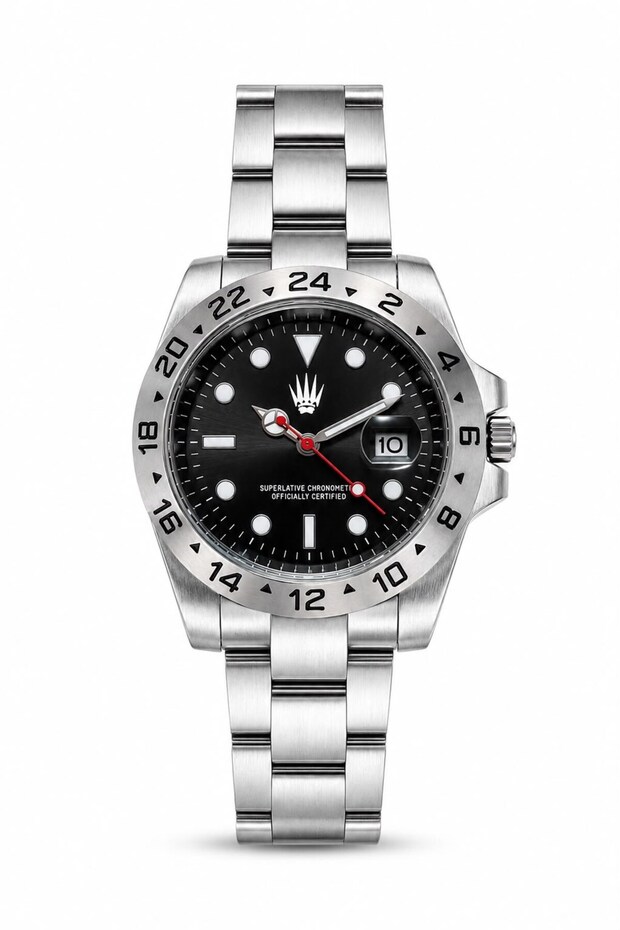 Daytrack Silver Black Steel Wristwatch