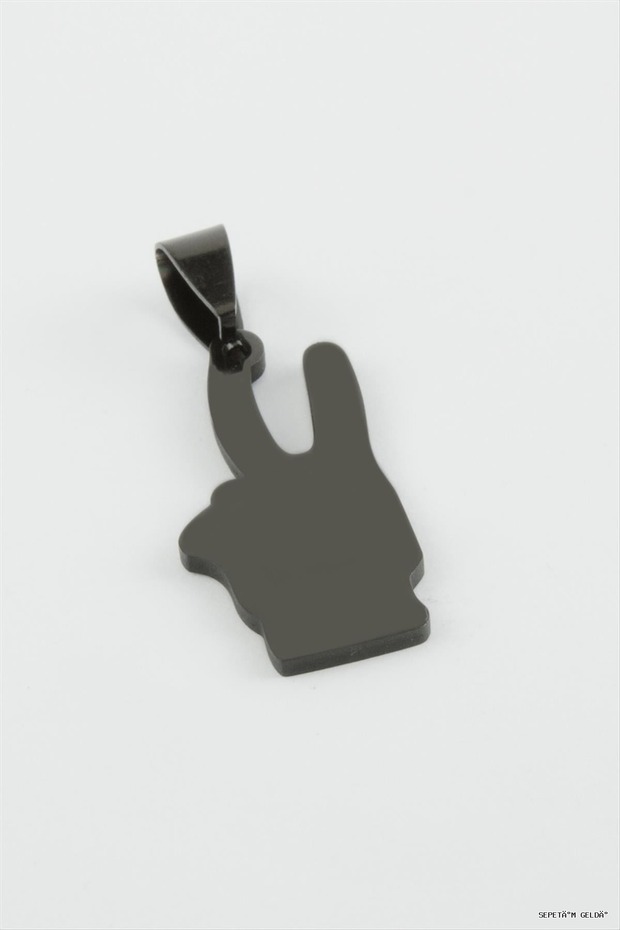 Spt-Gld Victory Sign Steel Pendant 2.8 (04829) cm Black