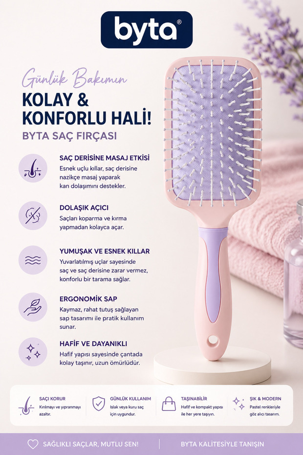 Professional Hair Lightening Brush – Flexible Tip, Effective Scalp Massage, Ergonomic Handle Comb