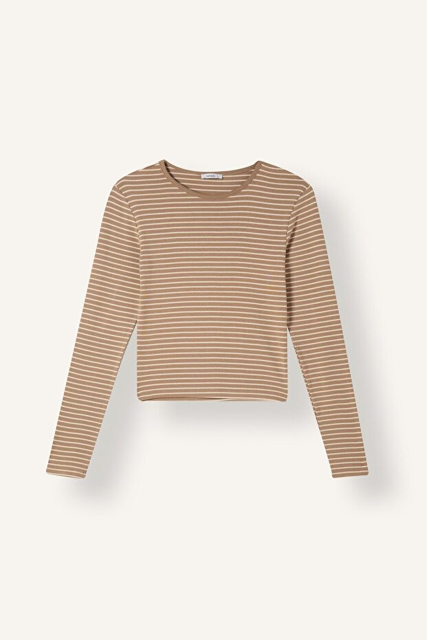 Striped Fitted Crew Neck Ribbed Long Sleeve T-Shirt H7855Ax26Au