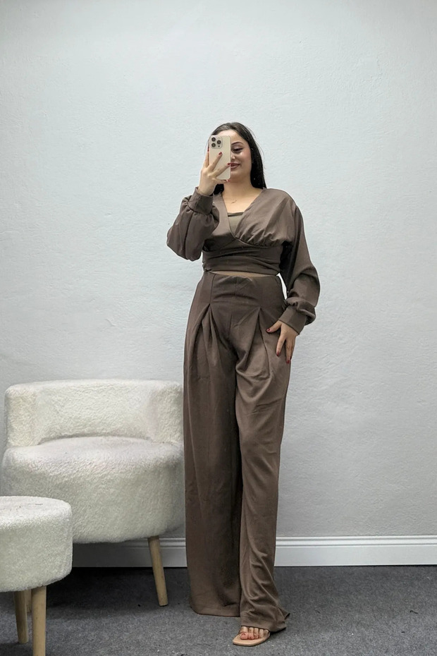Women's Strapless Detailed Modal Suit Mink