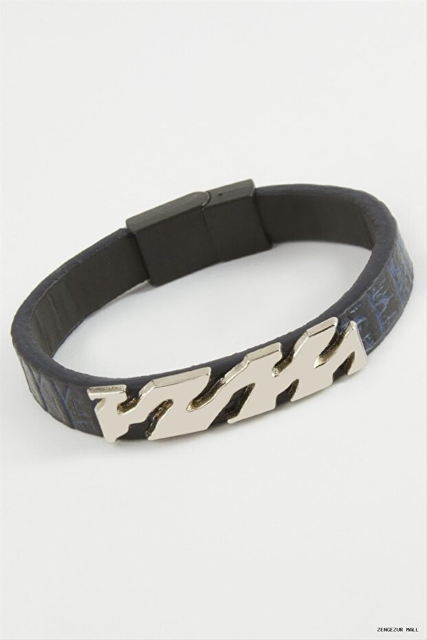 Zngzrmll Zigzag Quality Magnet Artificial Leather (31027) Bracelet Navy Blue