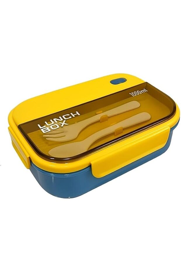 Joyshree Durable Lightweight Reusable 3 Compartment Bento Lunch Box with Spoon and Fork for Meal