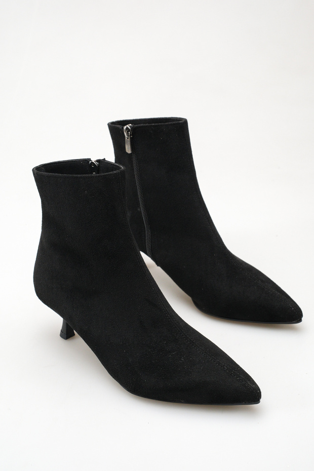 Women's Thin Heeled Boots Black Suede