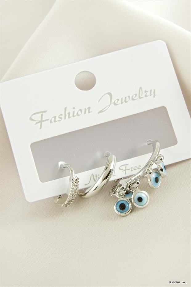 Zngzrmll 3Pcs Evil Eye Zircon Stone Earrings (35011) Silver Color