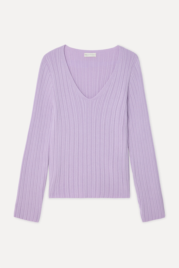 Women's Lilac Fitted V-Neck Knit Sweater