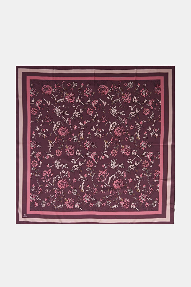 Floral Pattern Twill Scarf Plum