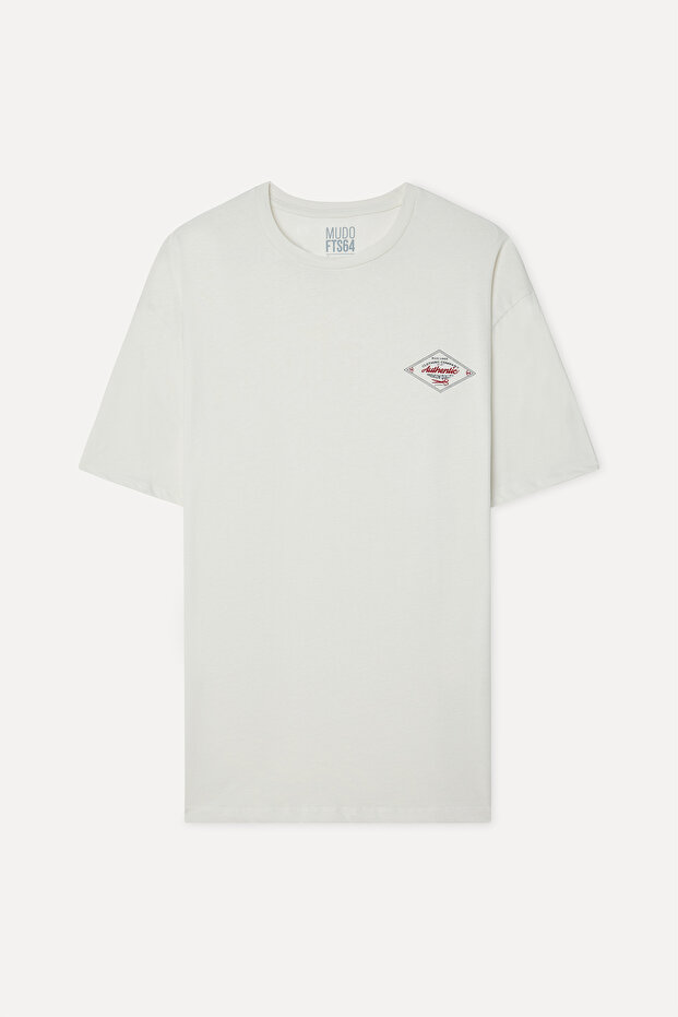 Men's Off-White Printed Comfort Fit Crew Neck T-Shirt