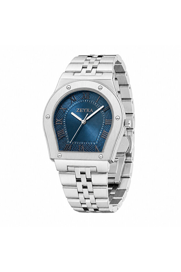 ساعة ZEYRA بسوار معدني فضي ومينا أزرق بتصميم كلاسيكي -ZEYRA Silver Metal Strap Watch with Blue Dial – Classic Design