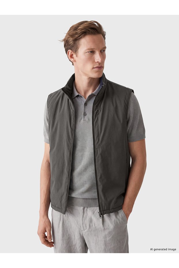 Ozmarka New Season Gray Regular Fit Stand Collar Men's Puffer Vest