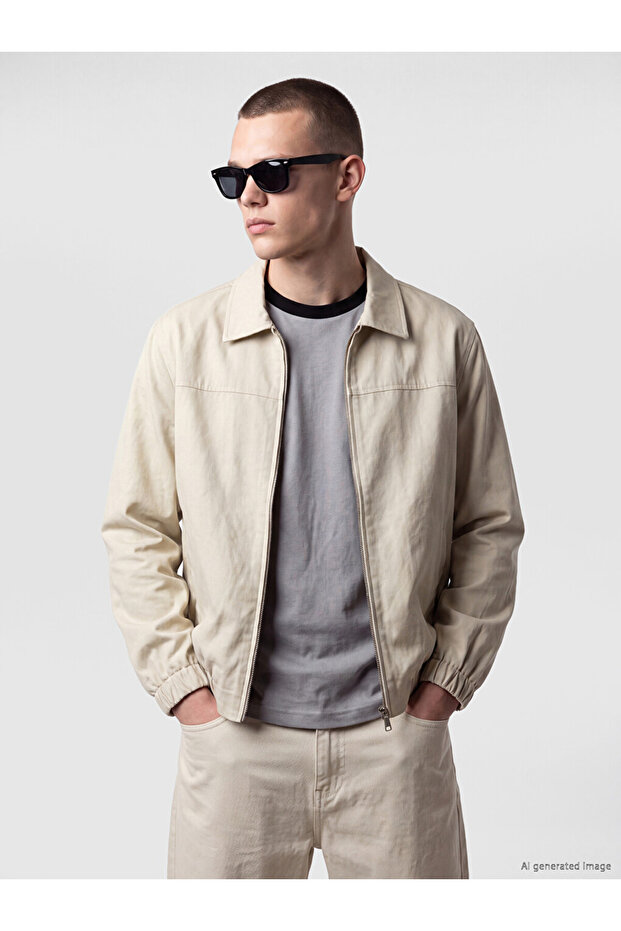 Özmarka New Season Beige Relax Fit Gabardine Men's Jacket