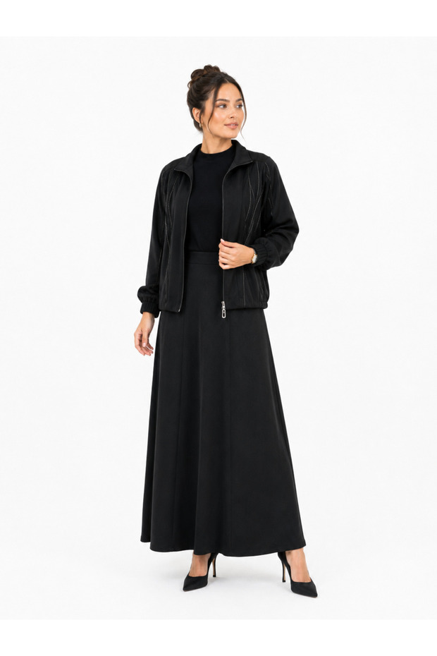Stone Embellished Detailed Skirt and Jacket Double Set