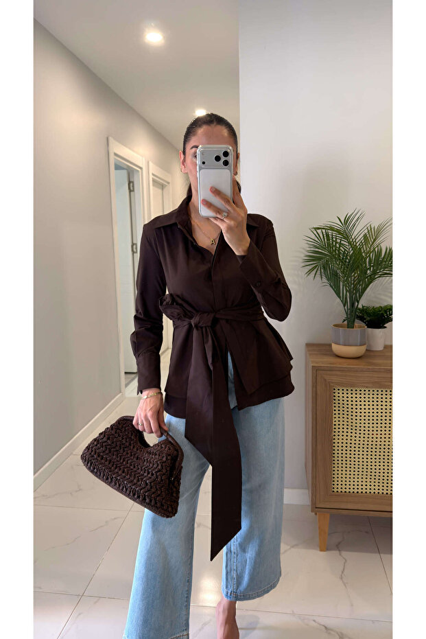 Pekwa Brown Shirt with Self Belt Detail