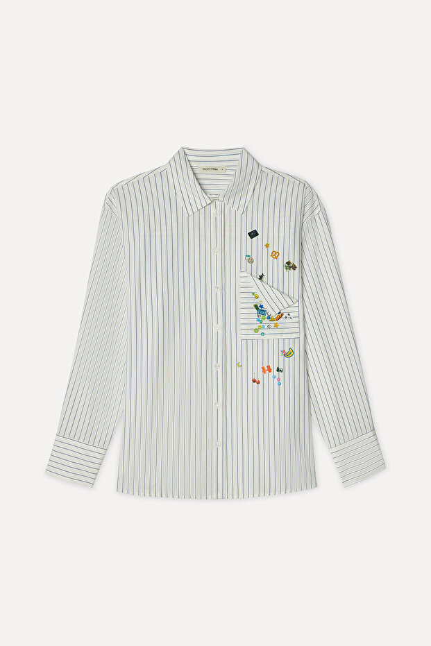 Women's Off-White Striped Oversize Long Sleeve Shirt