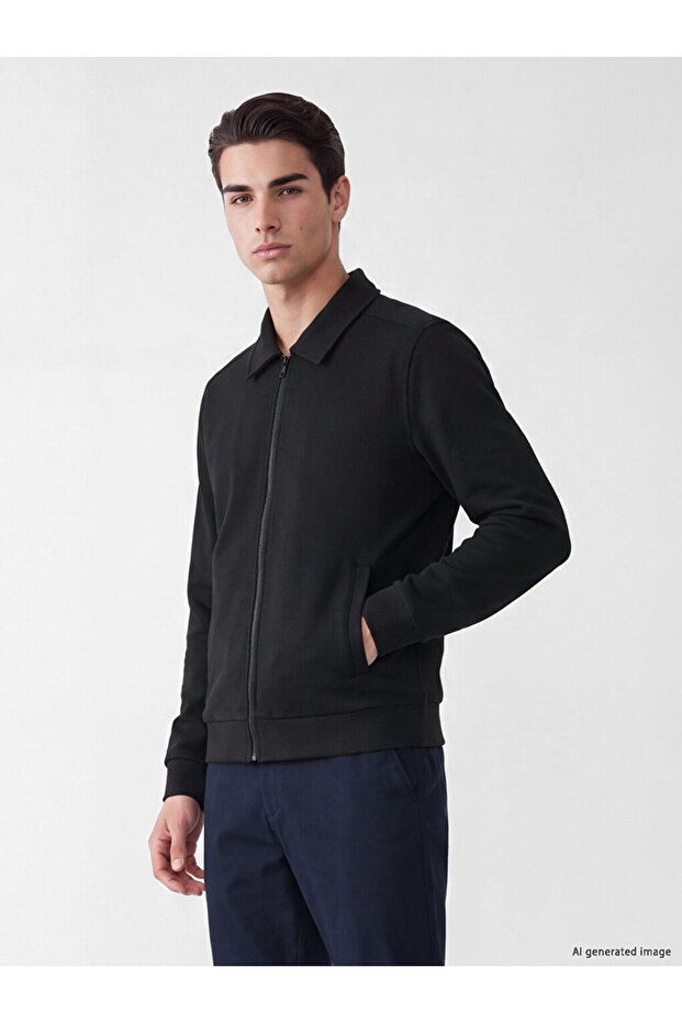 Rmz Gi̇yi̇m Farkiyla Devrik Roba Yaka Men's Zippered Sweatshirt