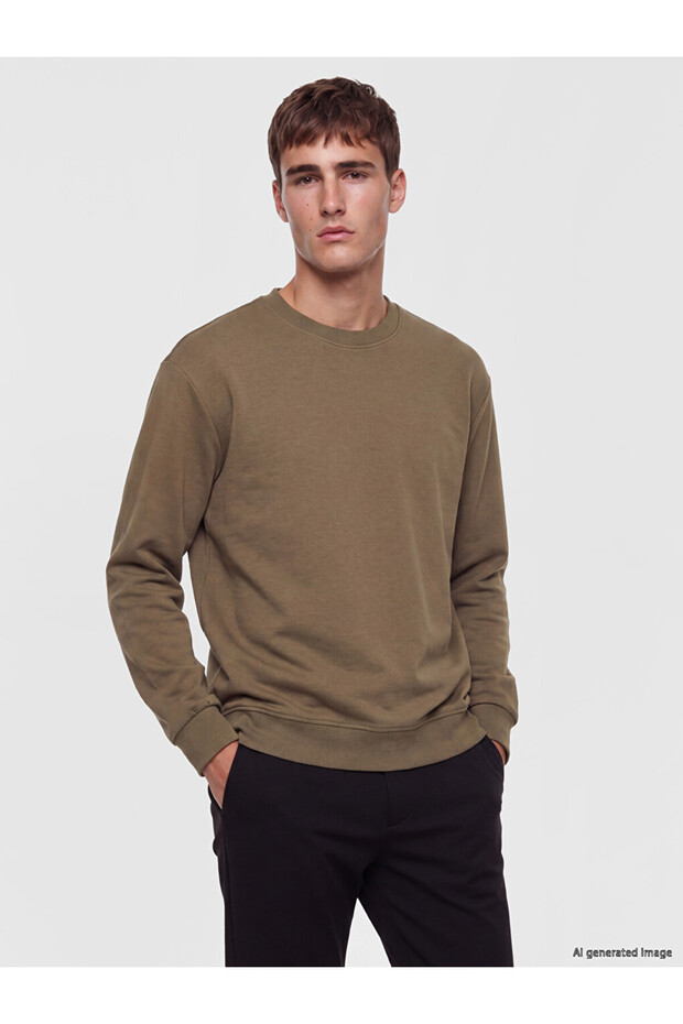Özmarka New Season Khaki Crew Neck Men's Sweatshirt