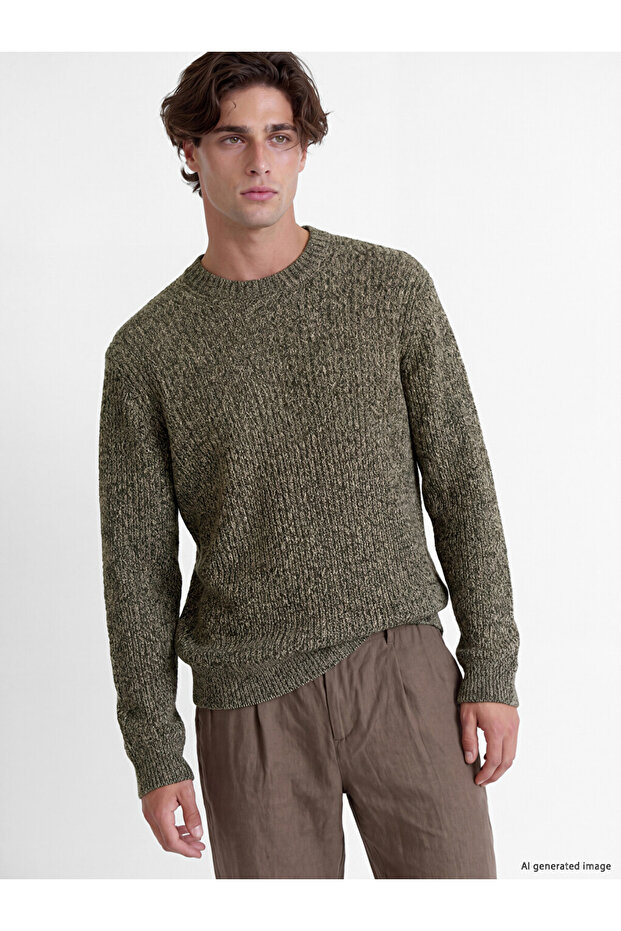 Ozmarka New Season Brown Crew Neck Men's Knitwear Sweater
