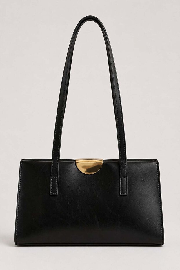 Black Women's Shoulder Bag with Large Internal Volume and Zippered Compartment, Daily Handbag