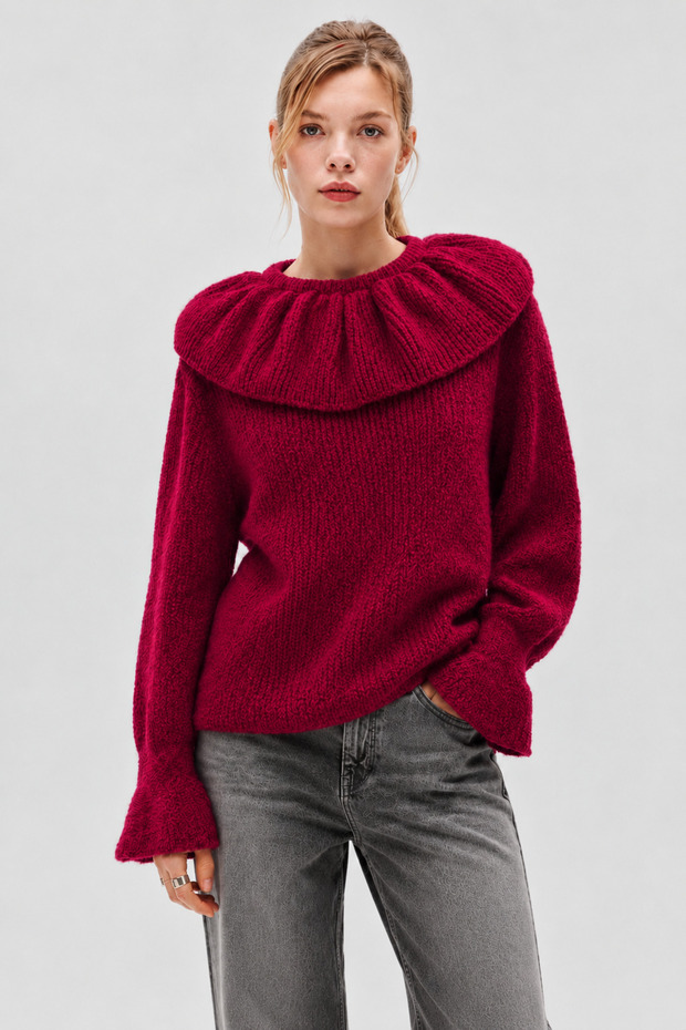Women's Baby Ruffle Collar Long Sleeve Knit Sweater