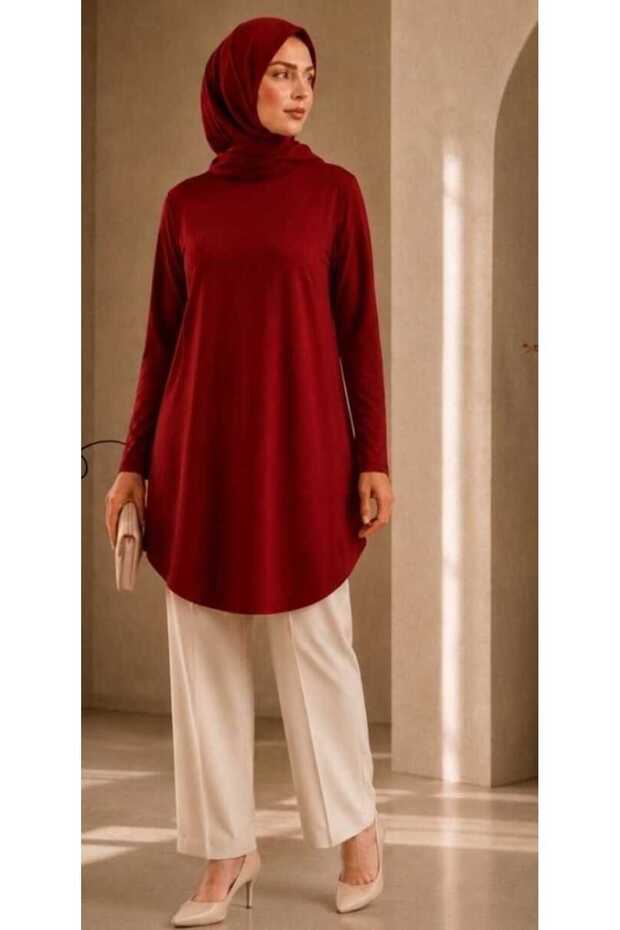 Plus Size Viscose Fabric Relaxed Fit Long Sleeve Tunic