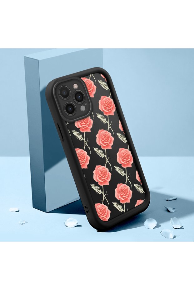 iPhone 15 Pro Compatible Retro Pink Rose Printed Case, Sturdy Hard Shell
