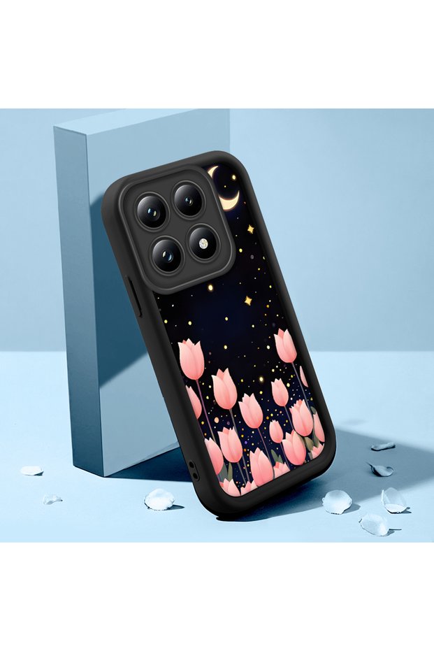 Mi 14t Pro Compatible Romantic Night Sky Pink Tulip Full Printed Silicone Case, Flexible Impact Protection